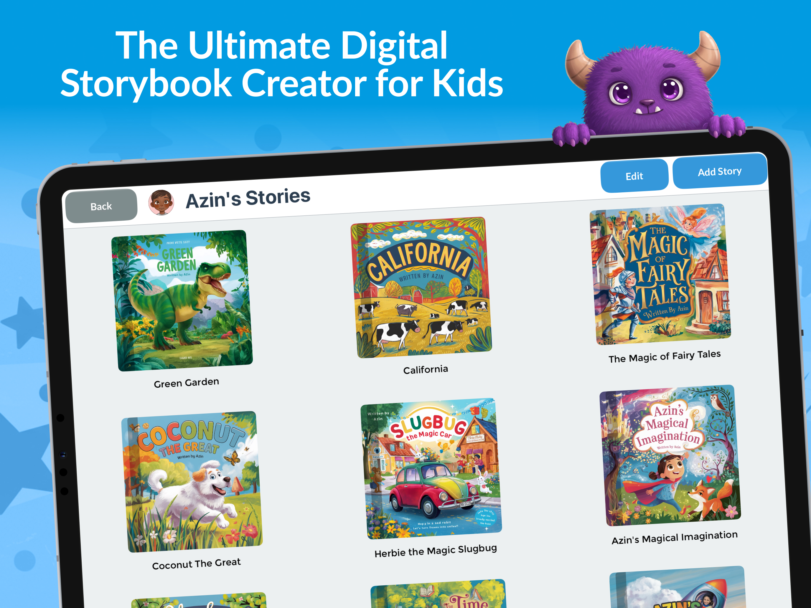 A grid of beautifully designed digital storybooks within a storybook app